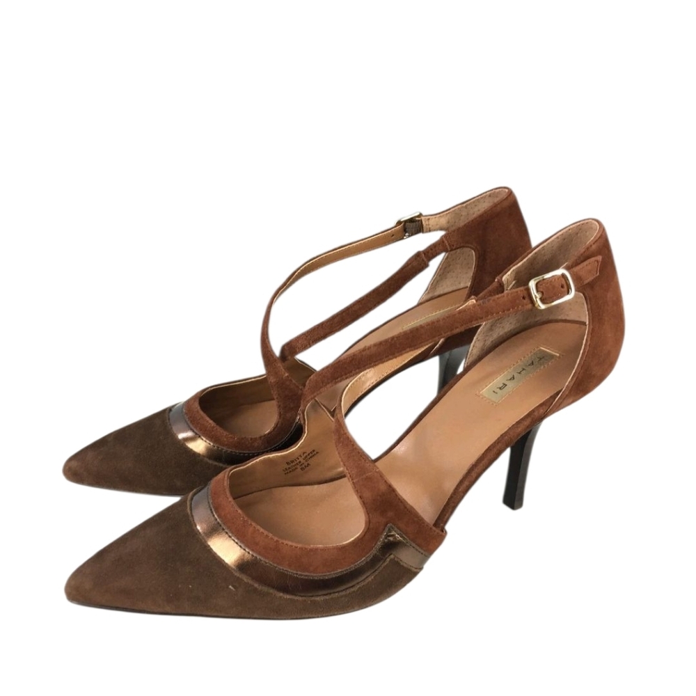 Tahari Britta Pointed Toe Brown Suede Leather (W/ Bronze Accents) High Heels.☆☆☆
